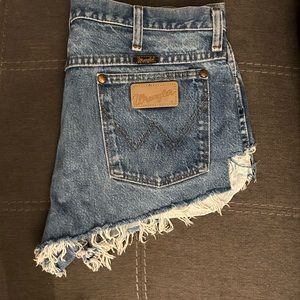 Wrangler high rise denim cutoffs - very short with distressed hem, size 29